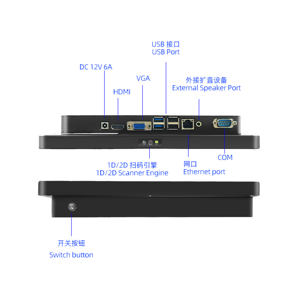 Terminal de escáner de código de barras Windows 1D/2D de 10 pulgadas con pantalla táctil LED LAN+interfaz WiFi ER220W