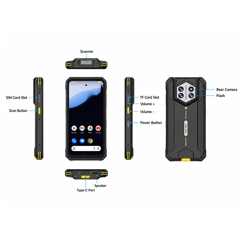 PDA portátil resistente H68T Android 14 con pantalla de 6,56 pulgadas Protección IP68 4G NFC y escáner de código de barras opcional