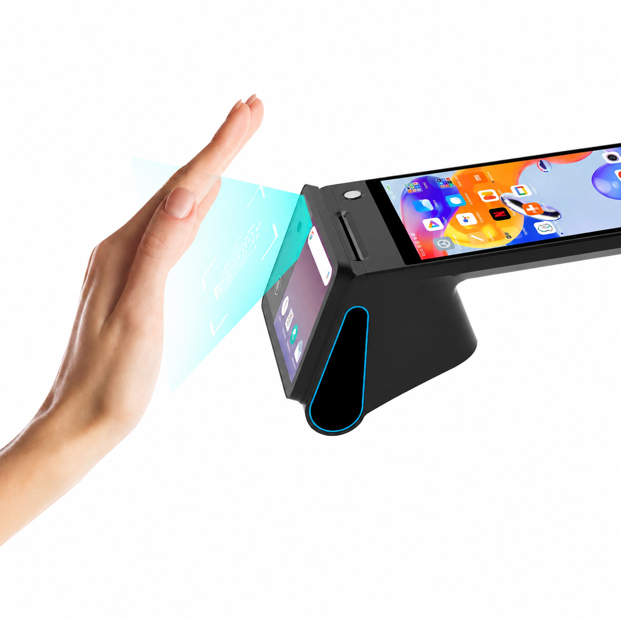Terminal POS portátil con reconocimiento de venas de palma de alta seguridad Android 14 con impresora térmica 4G WiFi BT5.0 Z150P